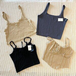 NWT 4 Women Crop Top Bundle Hollister Forever 21 Size S, XS Black Beige